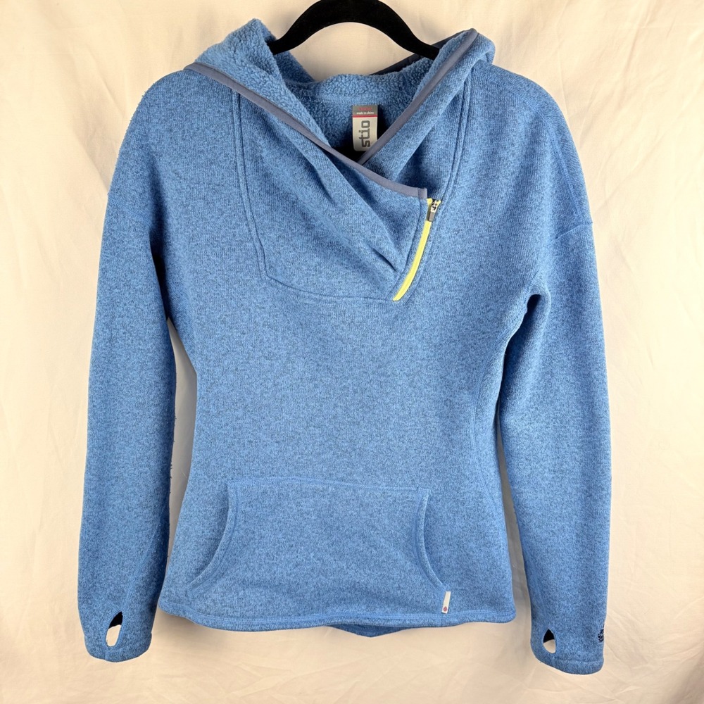 Stio Women's‎ Sweetwater Blue Hooded Polyester Fleece Sweater Small Winter Layer